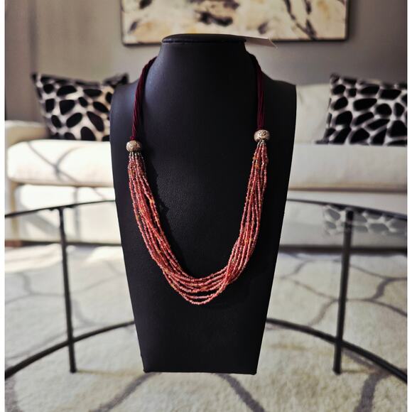 Peyote Bird Free Spirit Burgundy Beaded Necklace New - Picture 2 of 3